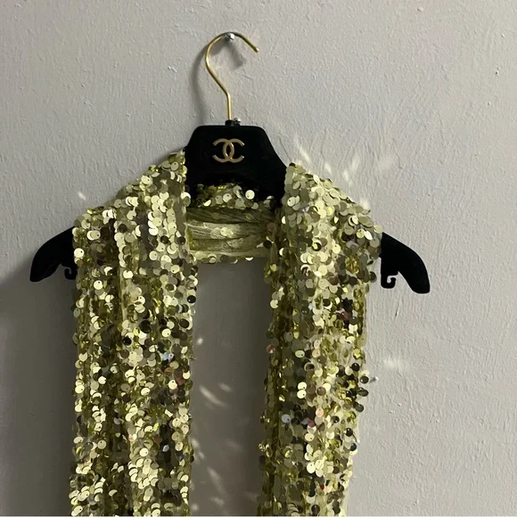 Gold Sequin Embellished Scarf Shawl Wrap - Picture 4 of 10